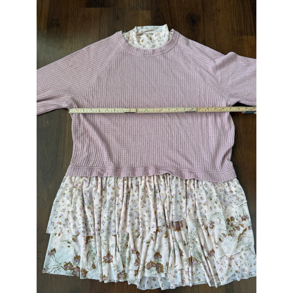 Free People Opposite Attraction Waffle Thermal Ruffle Mini Dress Pink Sz M Boho - Picture 4 of 9